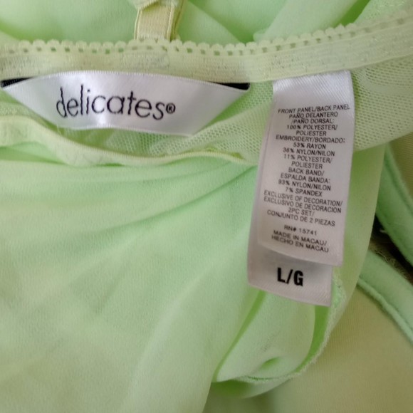 Y2K Delicates Floral Embroidery Pink Rosette Green Sheer Micromesh Slip Dress - Picture 6 of 7